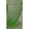 Image 4 : (3) Jeannette Glass Company Green Uranium Glass Cherry Blossom Footed Juice Tumblers