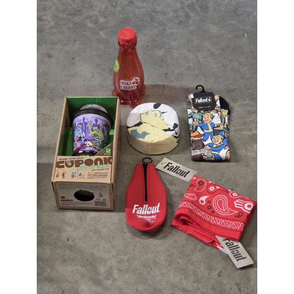 Fallout Collectables Including Cup Game, Towel, Bottle Cooler & More! All Brand New!