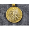 Image 3 : 1941 Walking Liberty 90% Silver Half Dollar Gold Toned On Necklace Featuring A Diamond Stud ~ 