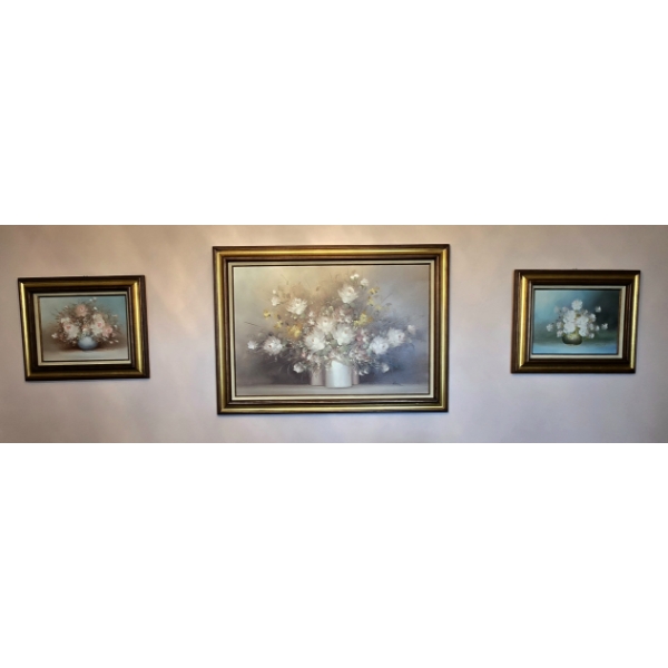 Set of 3 Floral Oil Paintings by 3 Different Artists - Largest 43"x31"