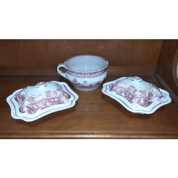 Vintage SALEM "Heirloom" 3 Pc Transferware Group - Covered Bowls & Gravy Bowl - Pink - Excellent