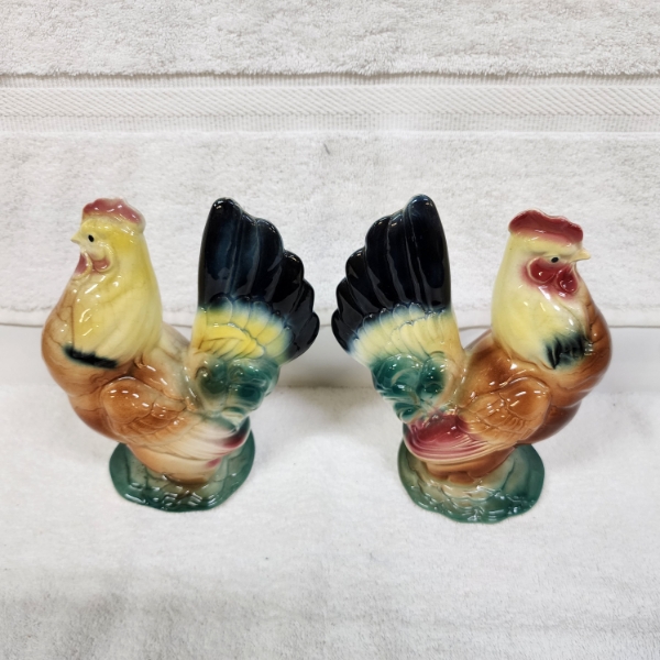 Set of Two 7 Inch Tall Porcelain Roosters