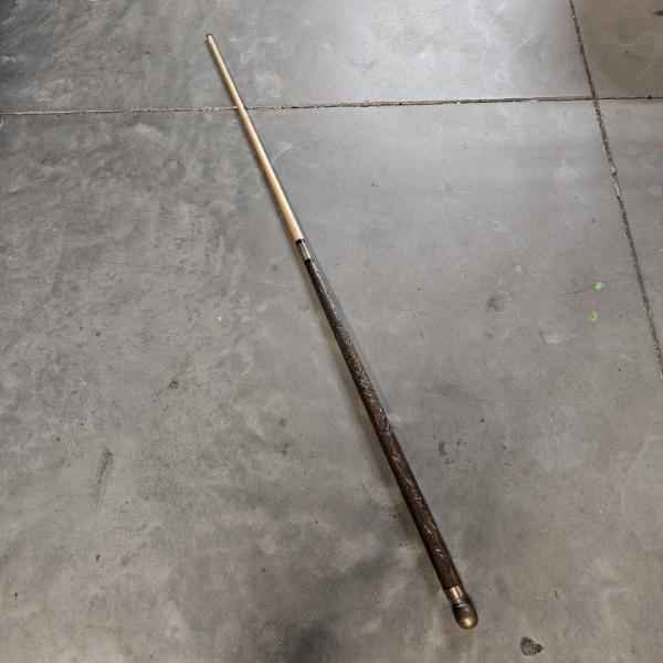 Antique Carved Wood Brass Handle Walking Cane System Stick Hidden Pool Cue 57.5"