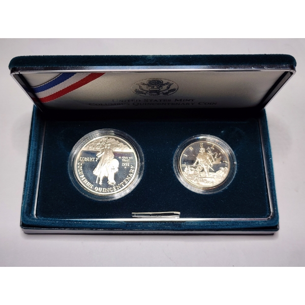 1992 United States Mint Columbus Quincentenary Coin Set Featuring 90% Silver Dollar & Com Half!