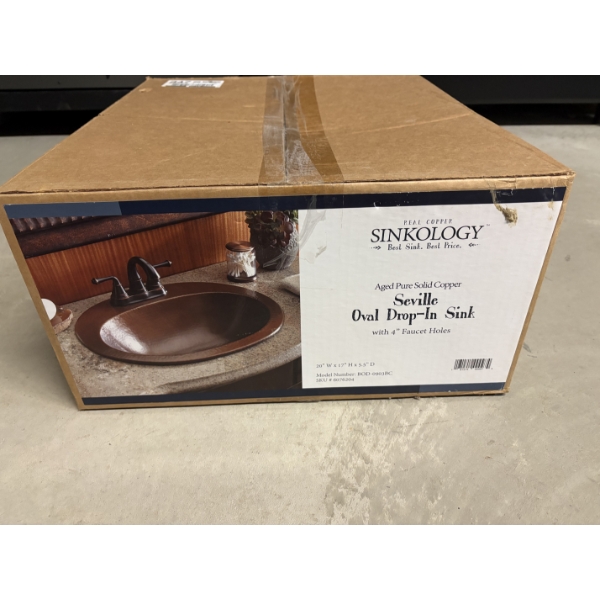 Seville Oval Drop-In Sink - Real Copper Sinkology - with 4" faucet holes - Sealed Pacakage