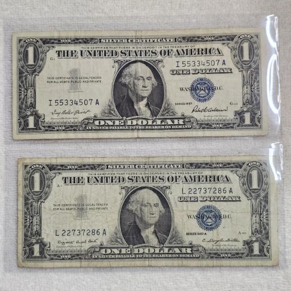Assortment of Series 1957 and Series 1957A United States $1 Silver Certificates FV: $2.00