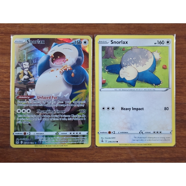 Two Snorlax Pokemon Trading Cards Including Trainer Gallery TG10/TG30