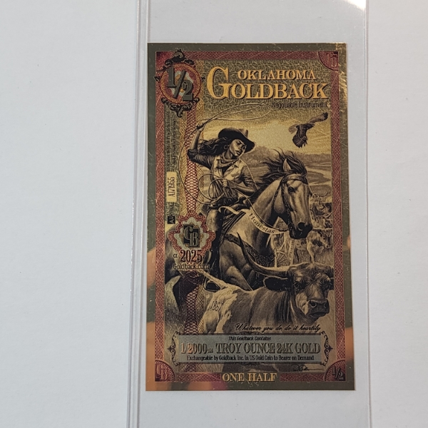 2025 *ALPHA SERIES* Oklahoma 1/2 Goldback Note - 1/2000th Troy Ounce 24K Gold