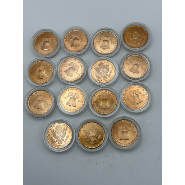 Fifteen 1/4 oz Commemorative Bicentennial Copper Rounds in Plastic Holders
