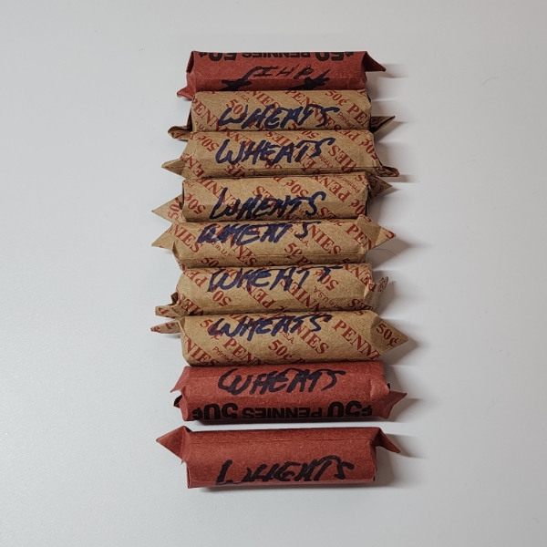 8 Rolls of U.S. Pennies: 7 Wheats, 1 Indian Head, Face Value ~$4.00