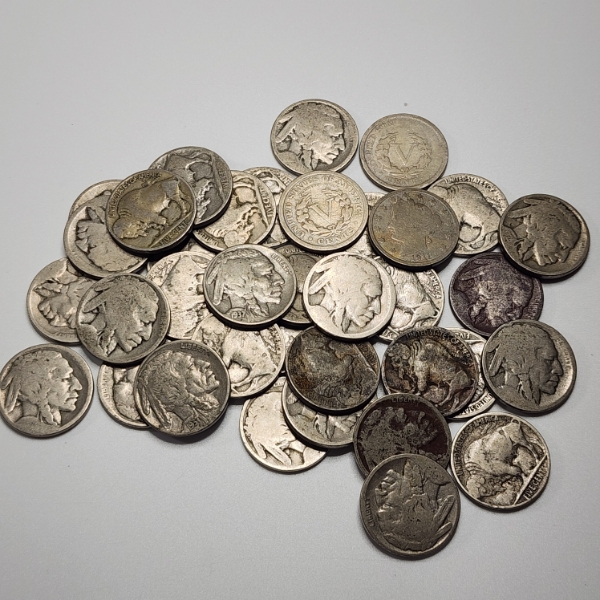 Lot of 36 Assorted United States Nickels Including Buffalo & "V" Face Value: $1.80