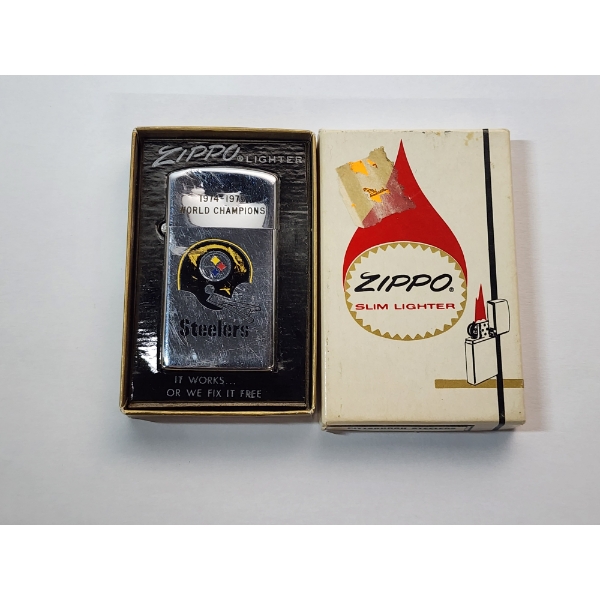 Vintage Zippo Slim Lighter 1974-1975 Steelers Edition