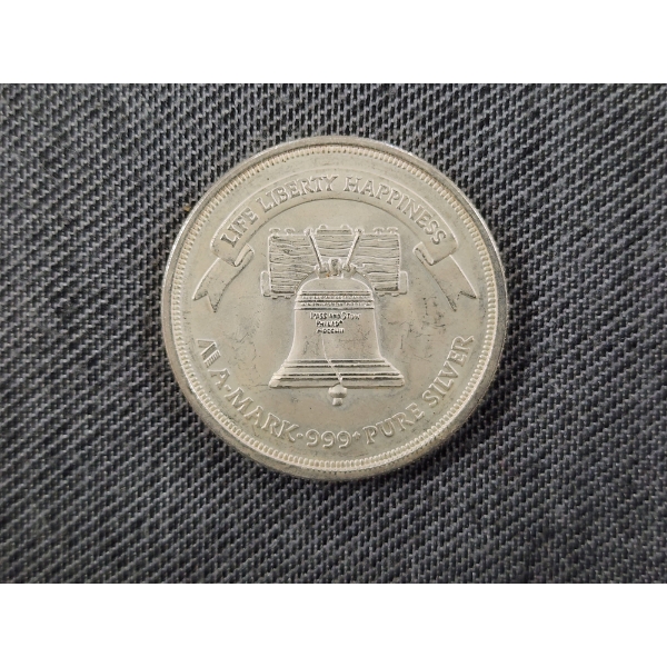 1 Oz .999 Fine Silver Round Liberty Happiness A-Mark Liberty 