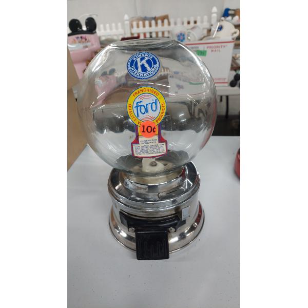 Vintage 10c Ford Stainless Steel Gumball Machine - Round Globe