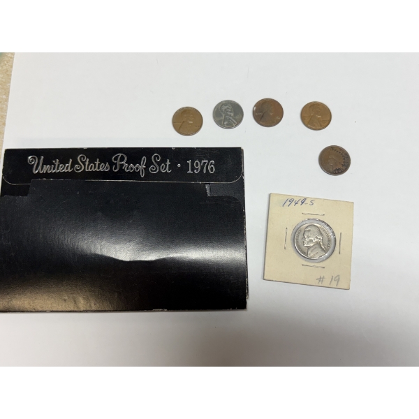 Assorted U.S. Coins - Including Proof Set 1976 - 1949-S Nickel - 1901 Indian Head Penny -