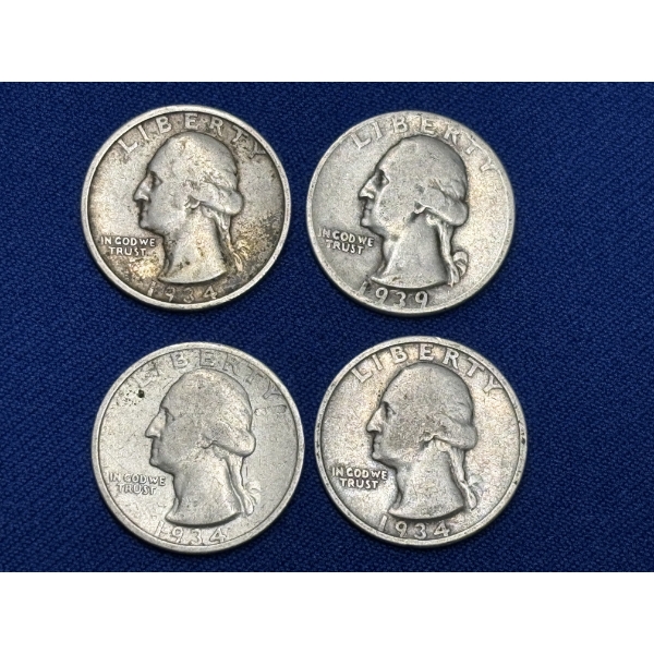 x4 Assorted Years 90% Silver Washington Quarters FV: $1.00