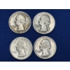 Image 1 : x4 Assorted Years 90% Silver Washington Quarters FV: $1.00