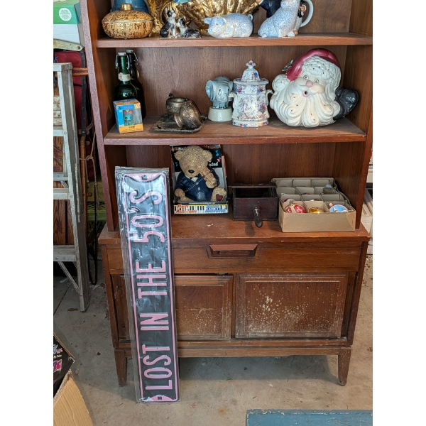 Wood Cabinet & Contents
