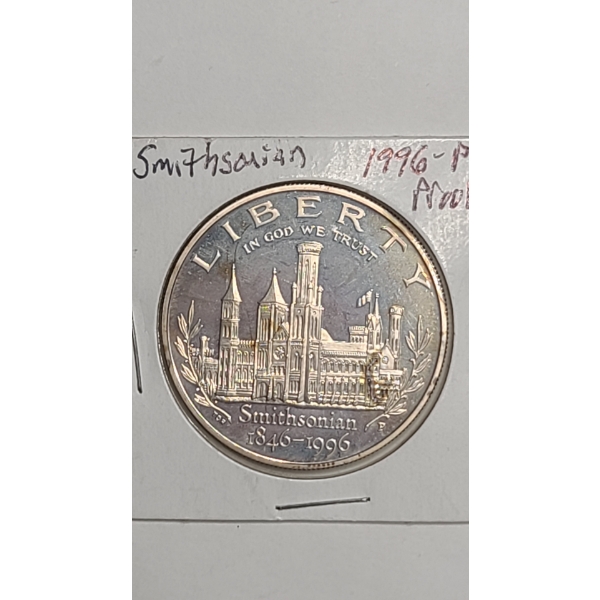 1996-P Smithsonian Institution 150th Anniversary Comm 90% Silver Proof Dollar - Mintage 129,152