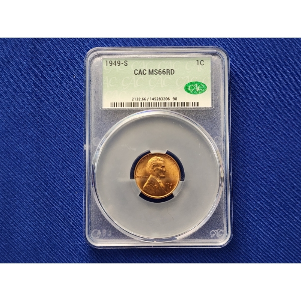 1949-S Wheat Penny CAC MS 66 RD