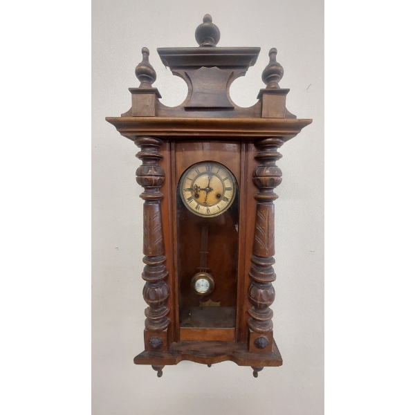 Antique Tall 39" Pendulum Vienna Type Wall Clock w Key