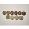 Image 1 : x10 Assorted Years U.S. Coins Including Barber "V" Nickels and Wheat Pennies 