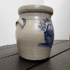 Image 4 : Rowe Pottery Works 1993 Handmade Crock or Jar Ft. Painted Basket Image~ Standing About 7 Inches Tall