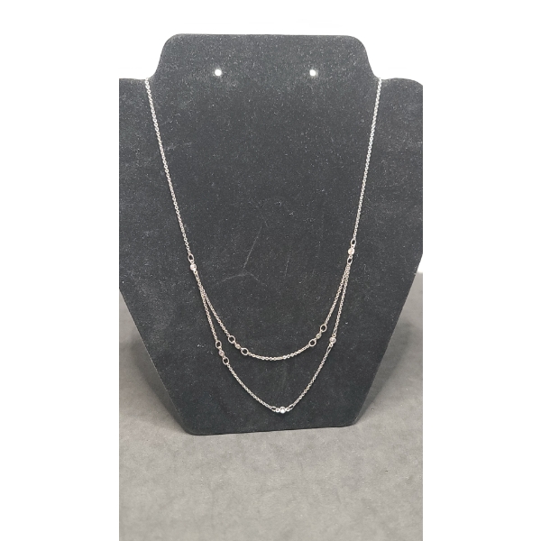 .925 Sterling Silver Layered Necklace With Clear Stones - Weight: 4g