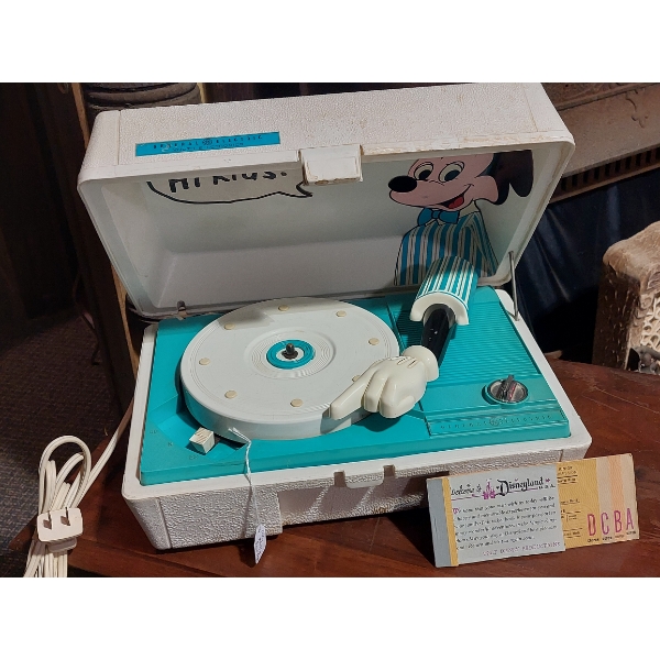 Disney Mickey Mouse 1950s Record Player & Original Disneyland Ticket - See PIcs