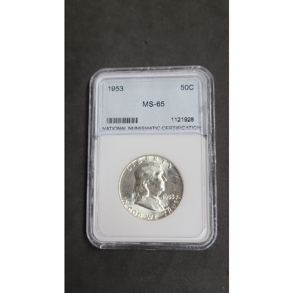 National Numismatic Certification 1953 MS-65 Franklin 90% Silver Half Dollar 