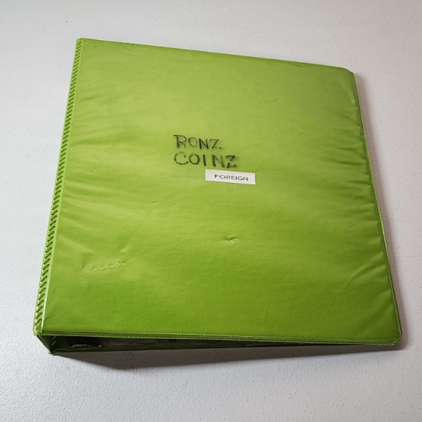 Large Green Binder with Many Assorted World Coins: Italy, Brazil, Columbia, Spain, & More! 