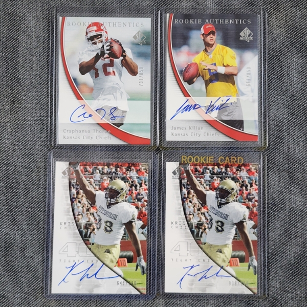 Four Upper Deck AUTOGRAPHED Kansas City Chiefs NUMBERED Rookie Authentics Football Trading Cards