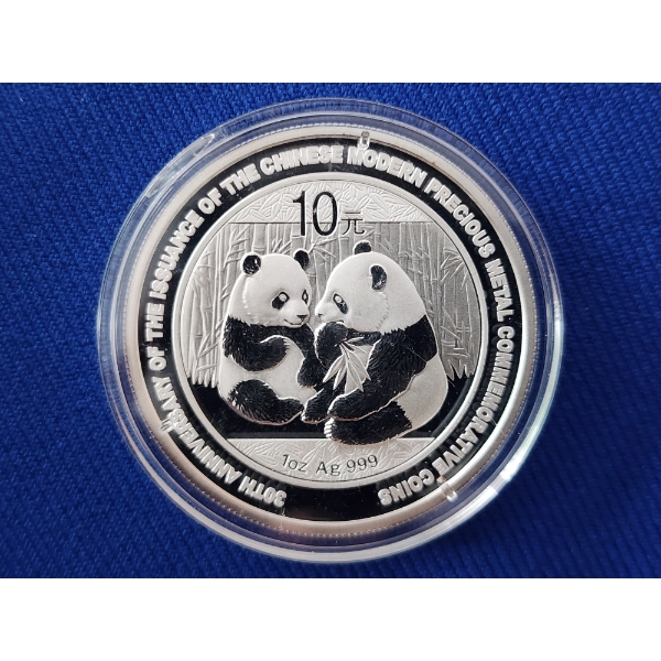 2009 China Panda 30th Anniversary 1 Troy Ounce .999 Fine Silver Coin - Mint Condition