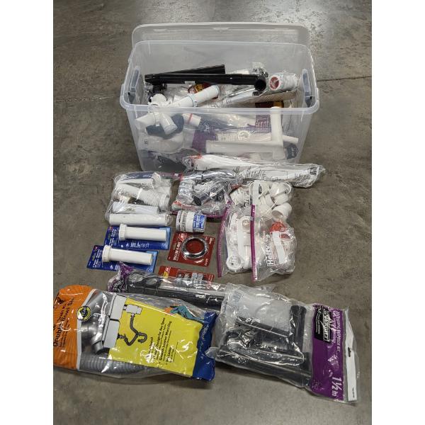 70 Quart Storage Tote Filled With All New Plumbing Items