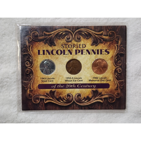 Storied Lincoln Pennies of the 20th Century Carded Penny Display 