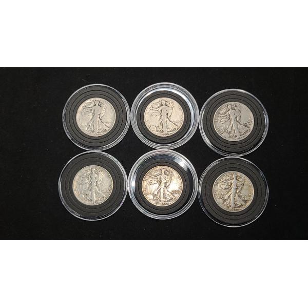 Assorted Years & Mint Marks 90% Silver Walking Liberty Half Dollars In Coin Capsules -Face Value: $3