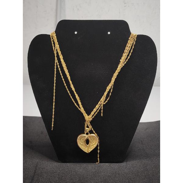 14K Gold Multi-Chain Necklace with 14K Heart Pendant 17" Total Weight: 10.4g