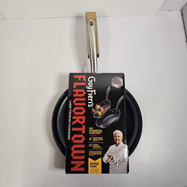 Guy Fieri's Flavortown Laser Titanium Frying Pans includes an 8.5-inch and a 10-inch Skillet