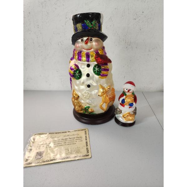 Thomas Pacconi Classics 30 Year Anniversary - 2 Blown Glass Snowman w/ Wooden Base