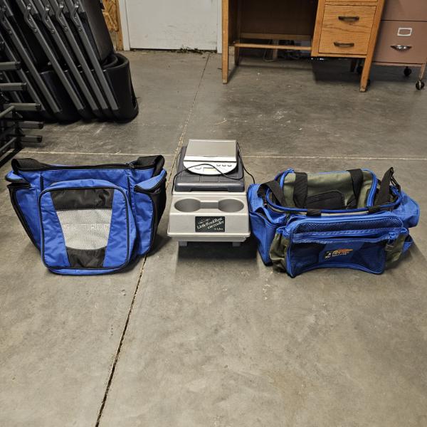 Portable Assortment of Coolers and DVD Player