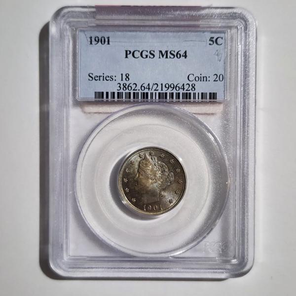 PCGS MS64 GRADED 1901 Untied States Liberty V Nickel
