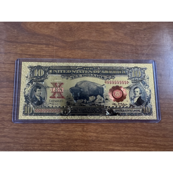 $10 Gold Buffalo Certificate Gold Back .999999 - 24K Gold Back In Protective Holder - Mint Condition