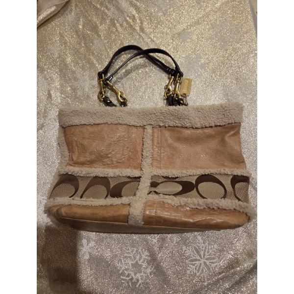 Brown With Sheepskin And Gold Hardware Authentic Coach Bag