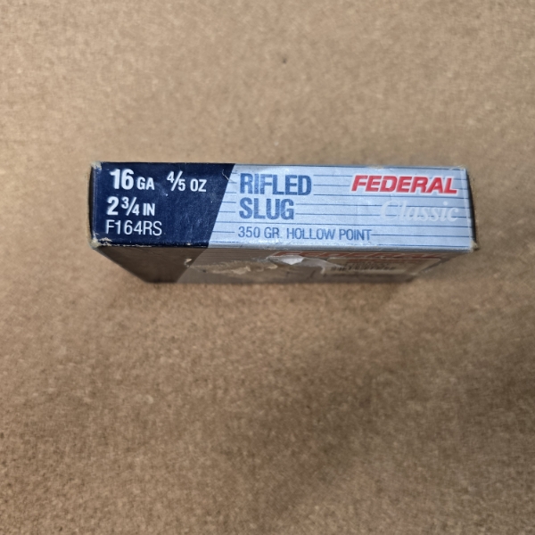 (5) Shotgun Shells 16GA 4/5oz 2.75in, F164RS Rifled Slugs 350GR Hollow Point