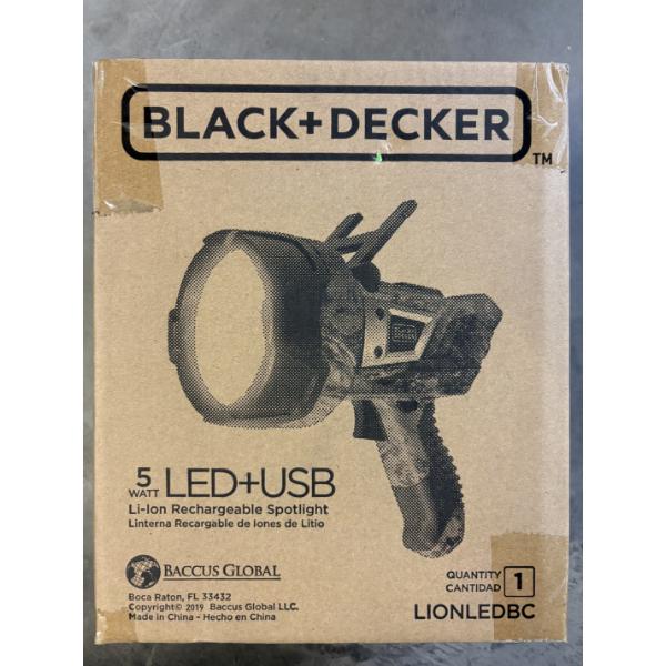 Black and Decker 5 Watt LED+USB Li-Ion Rechargable Spotlight - New in Box
