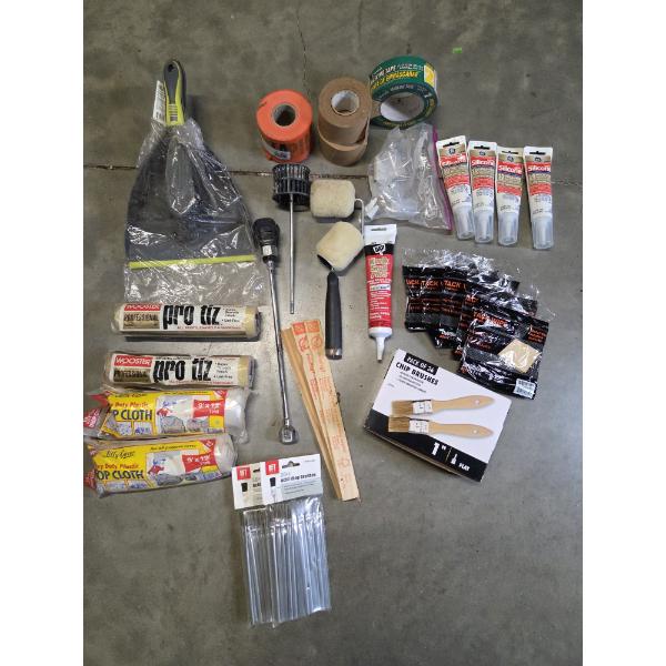 New Painting Items, Including Brushes, Rollers, Drop Cloths, Tape, Mixers, Silicone, Qwik Seal, Dust