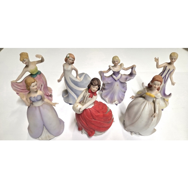 Seven Highly Collectable Beautifully Detailed Franklin Mint Flower Maiden Ceramic Figurines In Great
