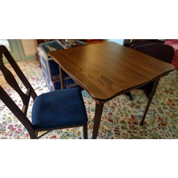 Set Of 4 Wood Upholstered Folding Chairs & Matching Folding Card Table - Like New