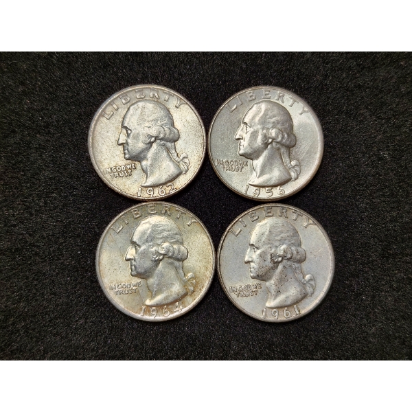$1.00 Face Value in Assorted 90% Silver Washington Head Quarters - 4 Coins in Great Condition!