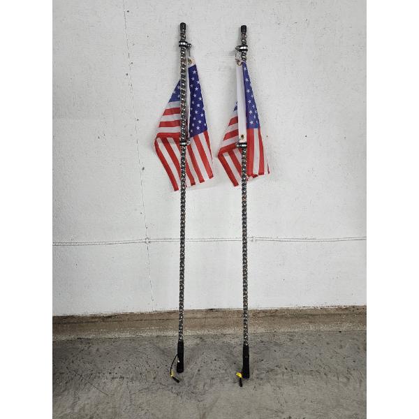 ATV, UTV, SXS Spiraling LED Whip Lights with American Flags ~57in 